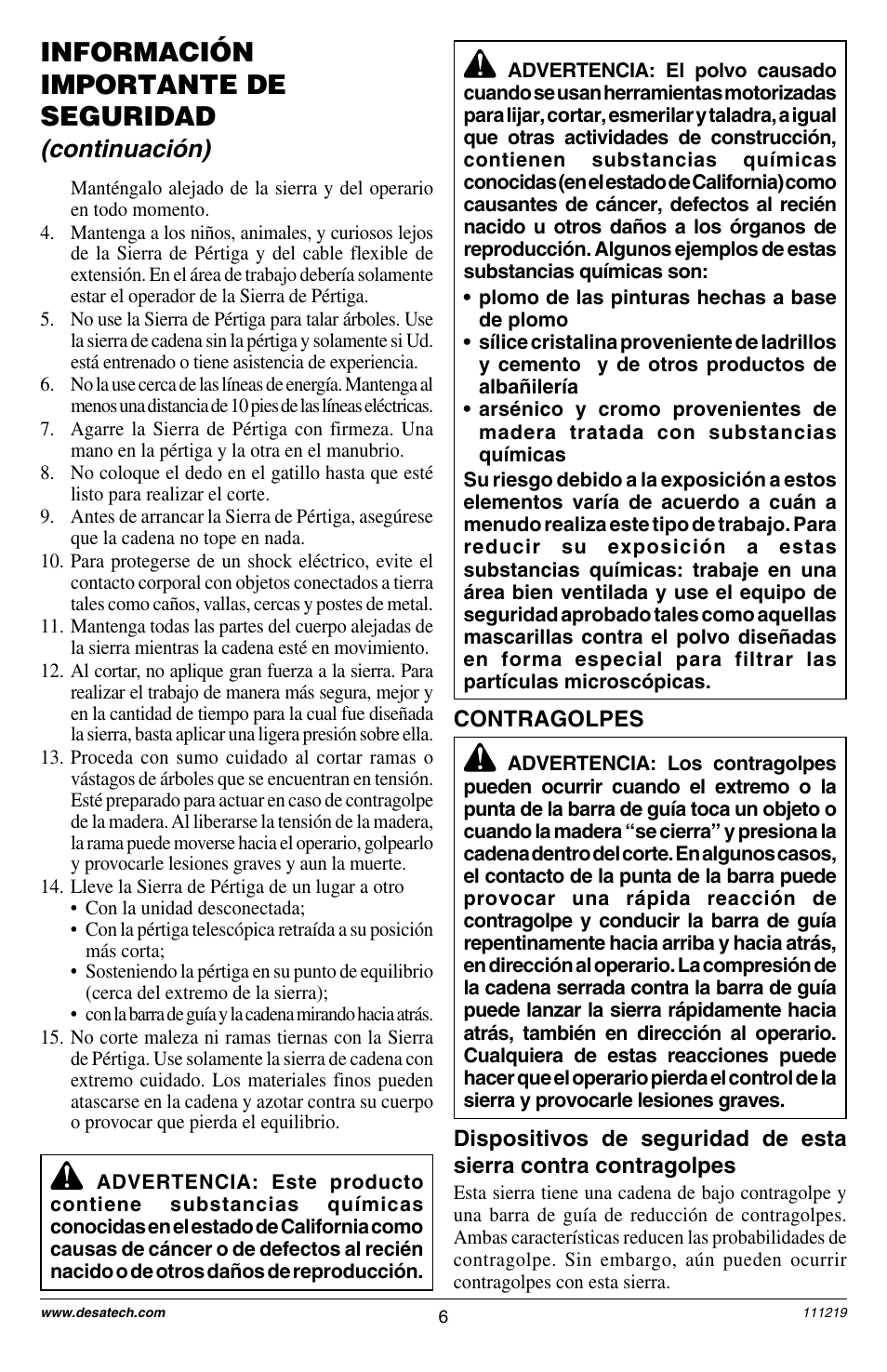 Información importante de seguridad, Continuación) | Remington RPS2N1: 106821A User Manual | Page 6 / 28