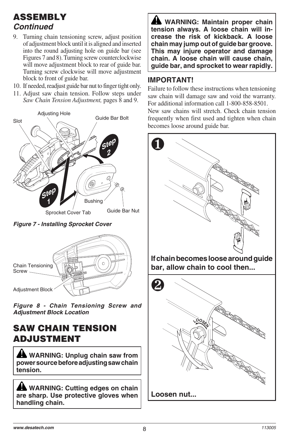 Saw chain tension adjustment, Assembly, Continued | Remington M12510US User Manual | Page 10 / 72