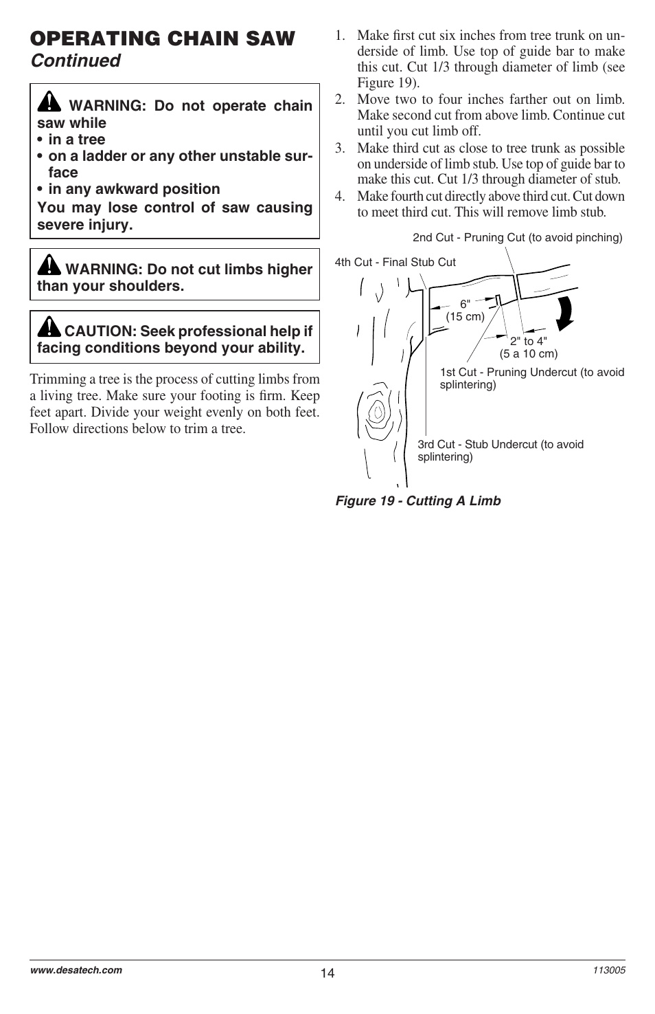 Operating chain saw, Continued | Remington M12510US User Manual | Page 16 / 72