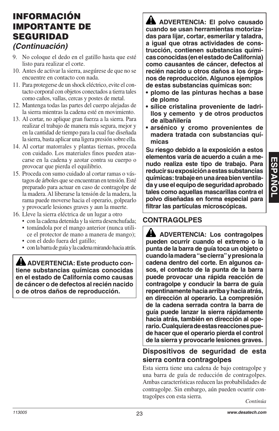Espa ñ ol, Información importante de seguridad, Continuación) | Remington M12510US User Manual | Page 25 / 72