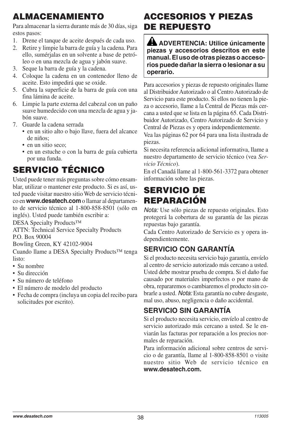 Almacenamiento, Accesorios y piezas de repuesto servicio técnico, Servicio de reparación | Remington M12510US User Manual | Page 40 / 72