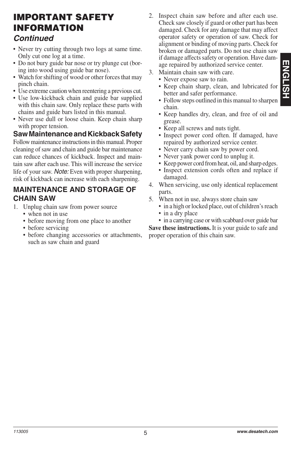 English important safety information, Continued | Remington M12510US User Manual | Page 7 / 72