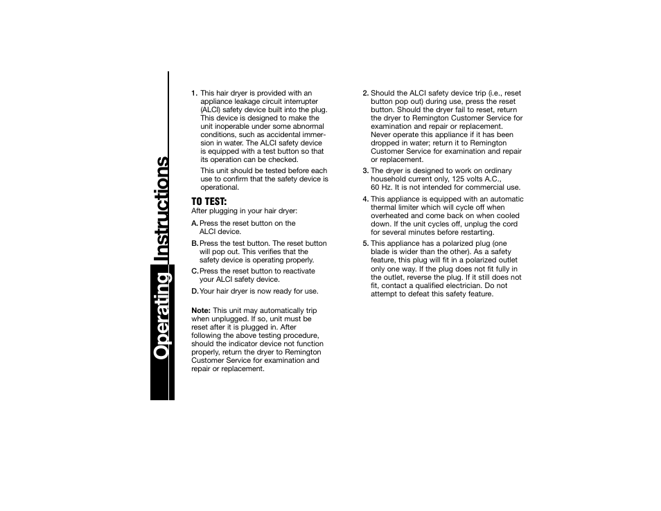 Operating instructions | Remington D-3200N User Manual | Page 3 / 7