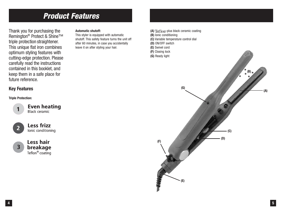 Product features | Remington S-1004 User Manual | Page 3 / 7