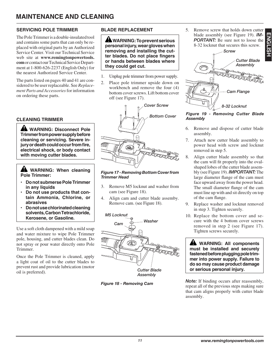 Maintenance and cleaning | Remington Axcess AT3017B User Manual | Page 11 / 44