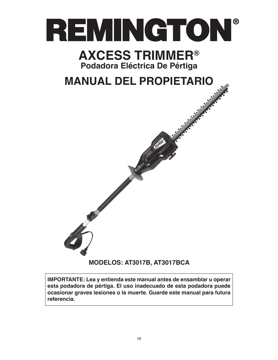 Axcess trimmer, Manual del propietario | Remington Axcess AT3017B User Manual | Page 15 / 44