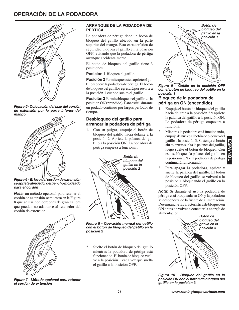 Operación de la podadora | Remington Axcess AT3017B User Manual | Page 21 / 44