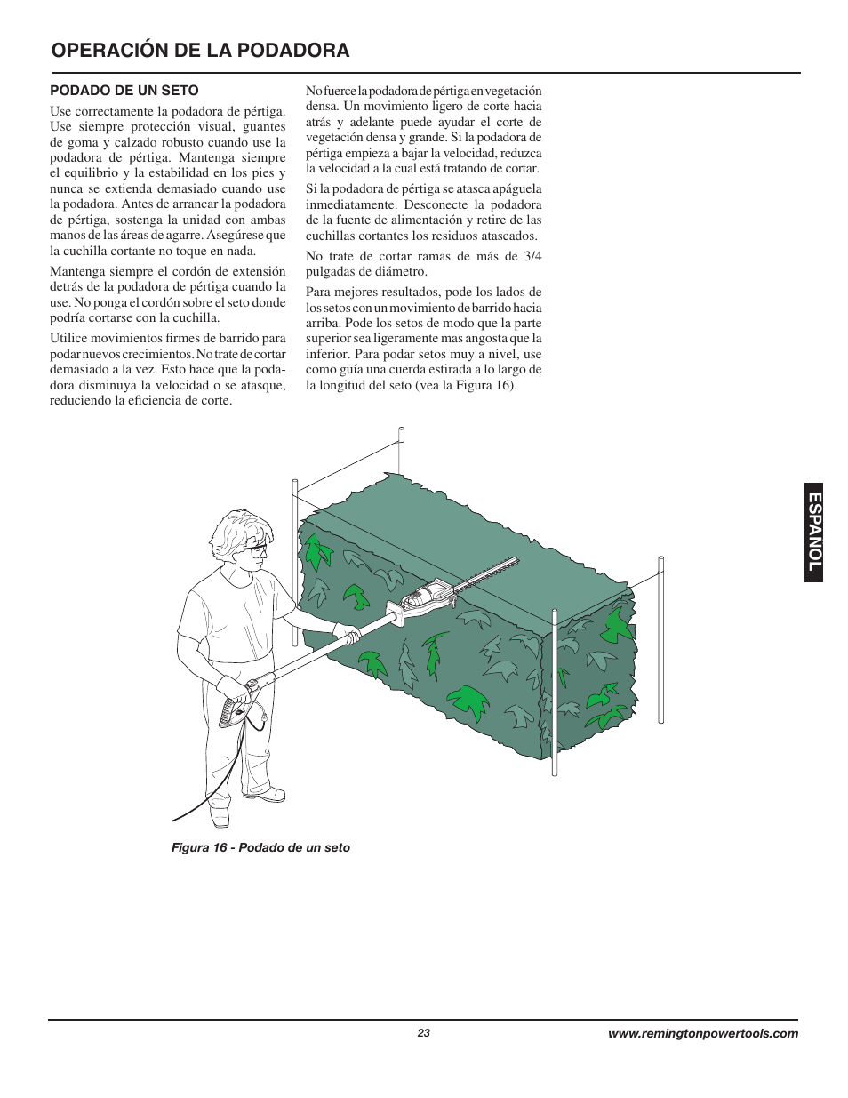 Operación de la podadora | Remington Axcess AT3017B User Manual | Page 23 / 44