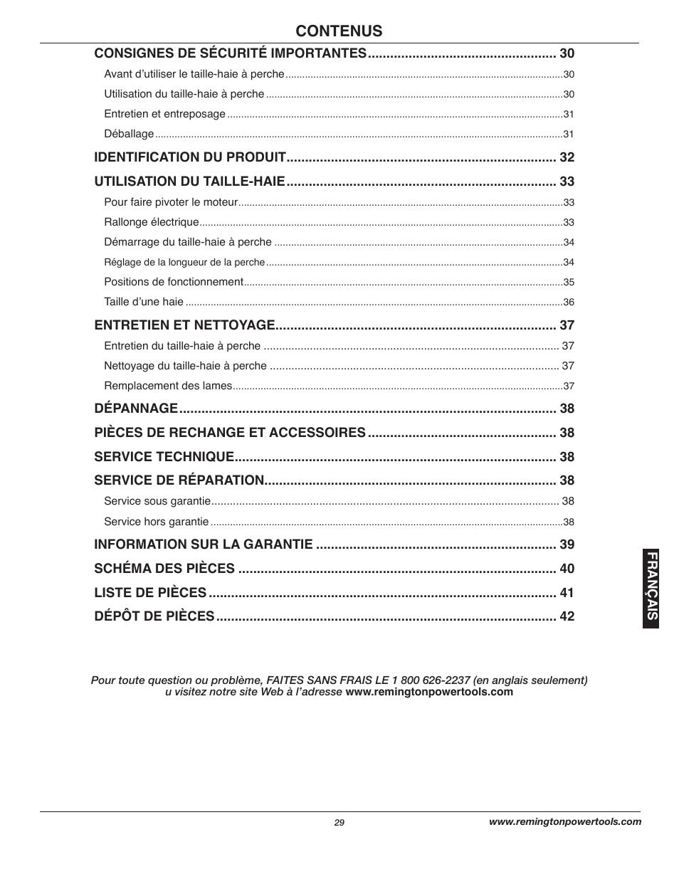 Contenus | Remington Axcess AT3017B User Manual | Page 29 / 44