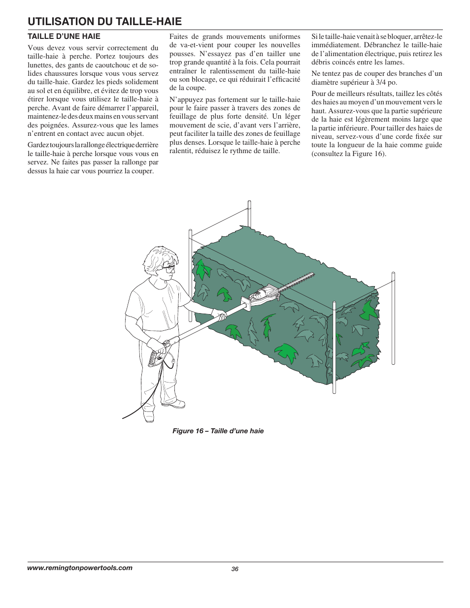 Utilisation du taille-haie | Remington Axcess AT3017B User Manual | Page 36 / 44