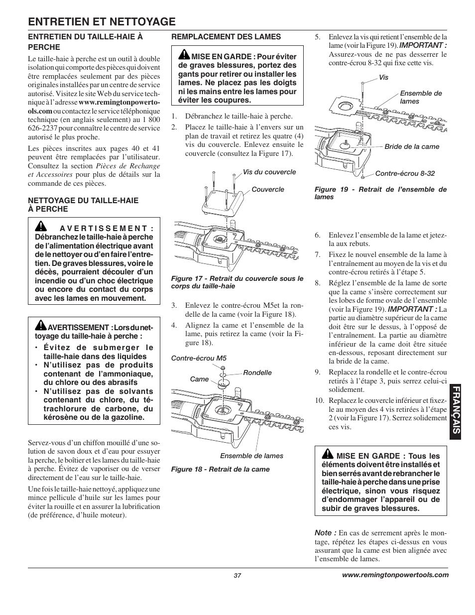 Entretien et nettoyage | Remington Axcess AT3017B User Manual | Page 37 / 44