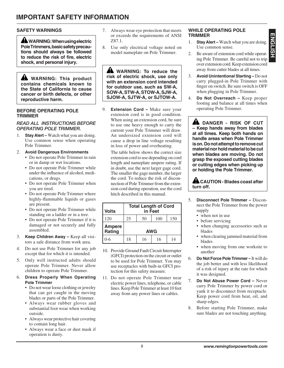 Important safety information | Remington Axcess AT3017B User Manual | Page 5 / 44