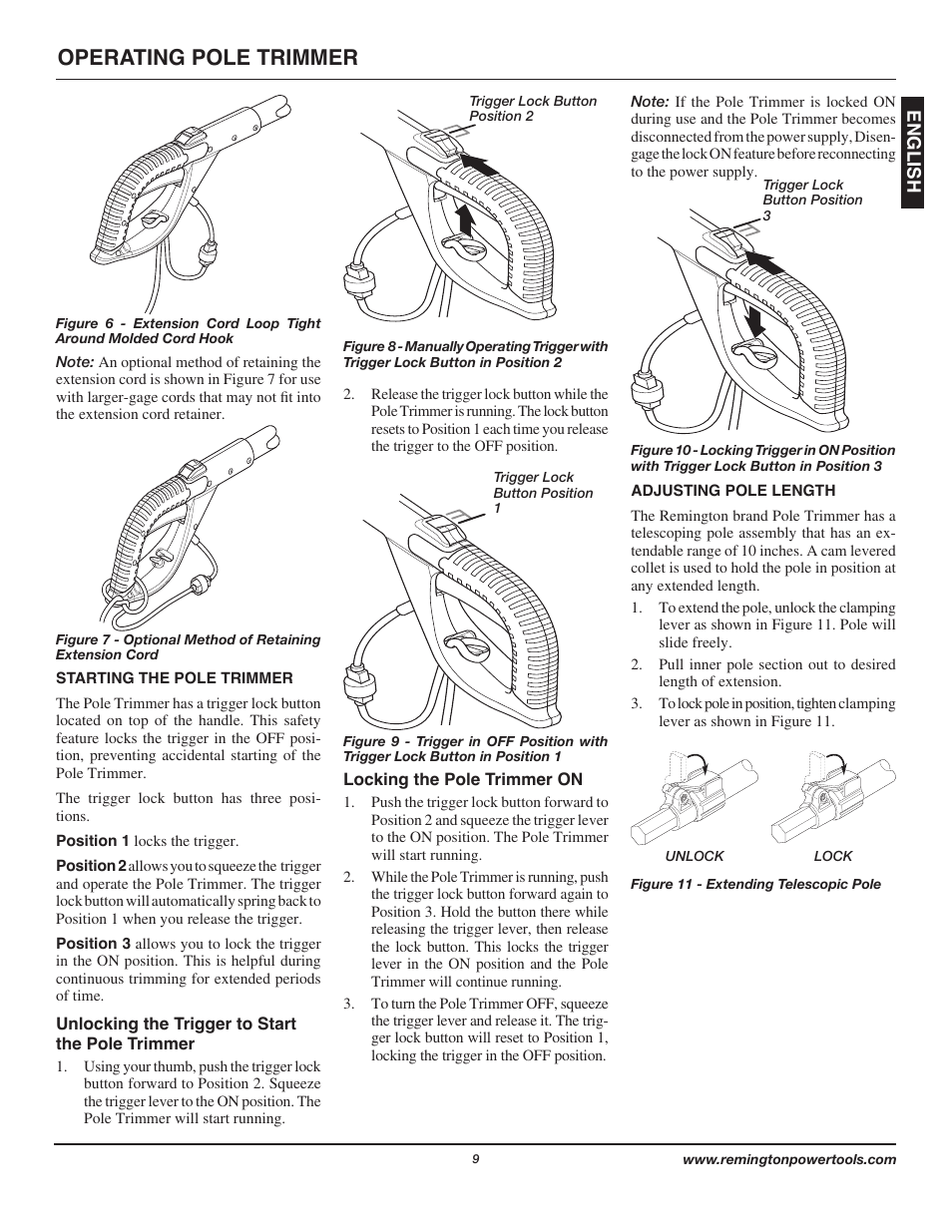 Operating pole trimmer | Remington Axcess AT3017B User Manual | Page 9 / 44