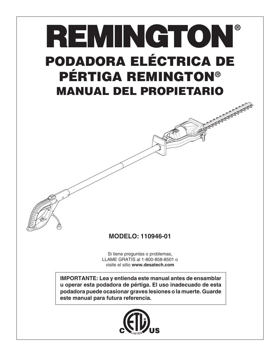 Podadora eléctrica de pértiga remington, Manual del propietario | Remington 110946-01 User Manual | Page 13 / 40