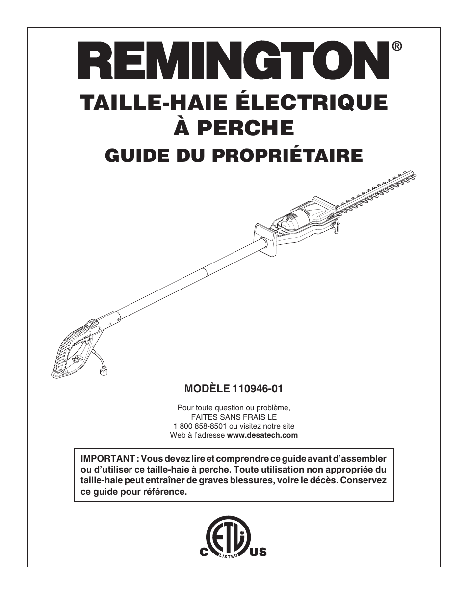 Taille-haie électrique à perche, Guide du propriétaire | Remington 110946-01 User Manual | Page 27 / 40