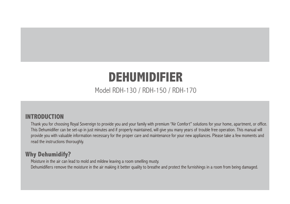 Dehumidifier | Royal Sovereign RDH-130 User Manual | Page 2 / 48