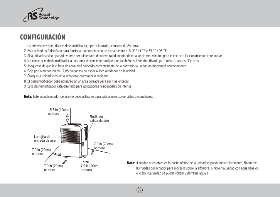 Configuración | Royal Sovereign RDH-130 User Manual | Page 22 / 48