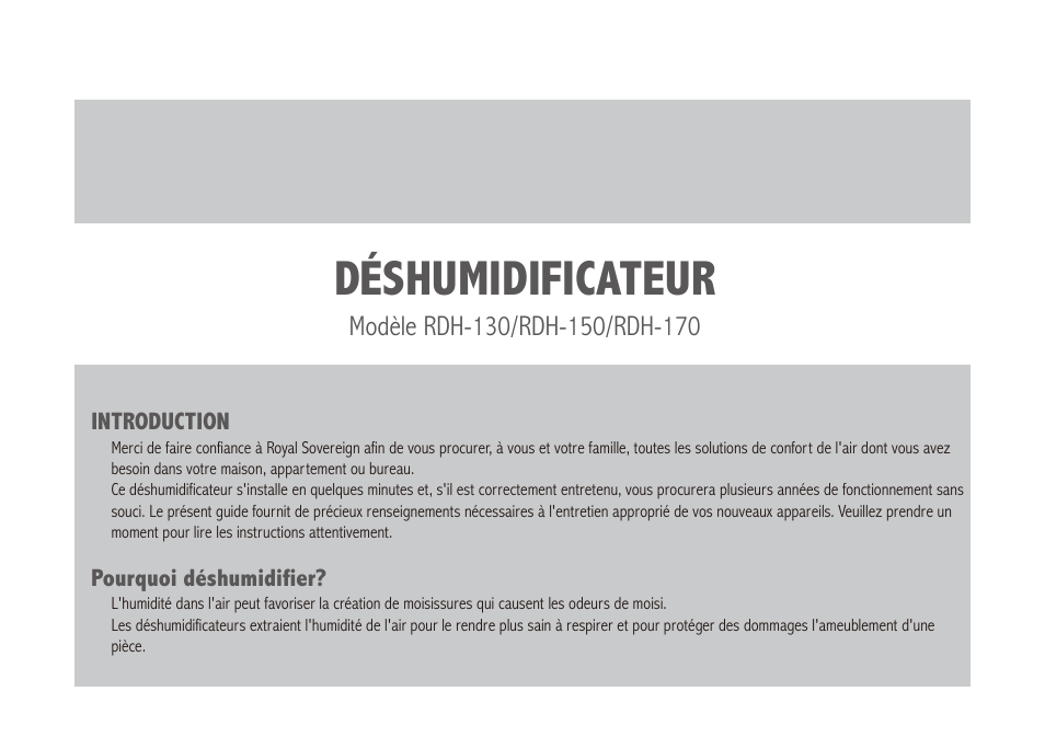 Déshumidificateur | Royal Sovereign RDH-130 User Manual | Page 34 / 48