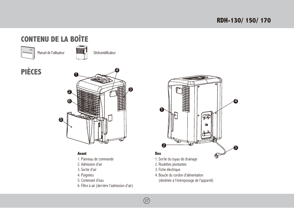 Contenu de la boîte pièces | Royal Sovereign RDH-130 User Manual | Page 37 / 48