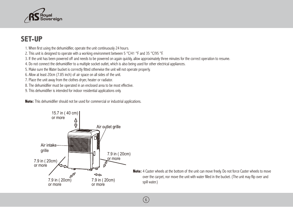 Set-up | Royal Sovereign RDH-130 User Manual | Page 6 / 48