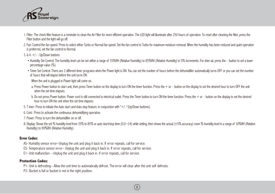 Royal Sovereign RDH-130 User Manual | Page 8 / 48