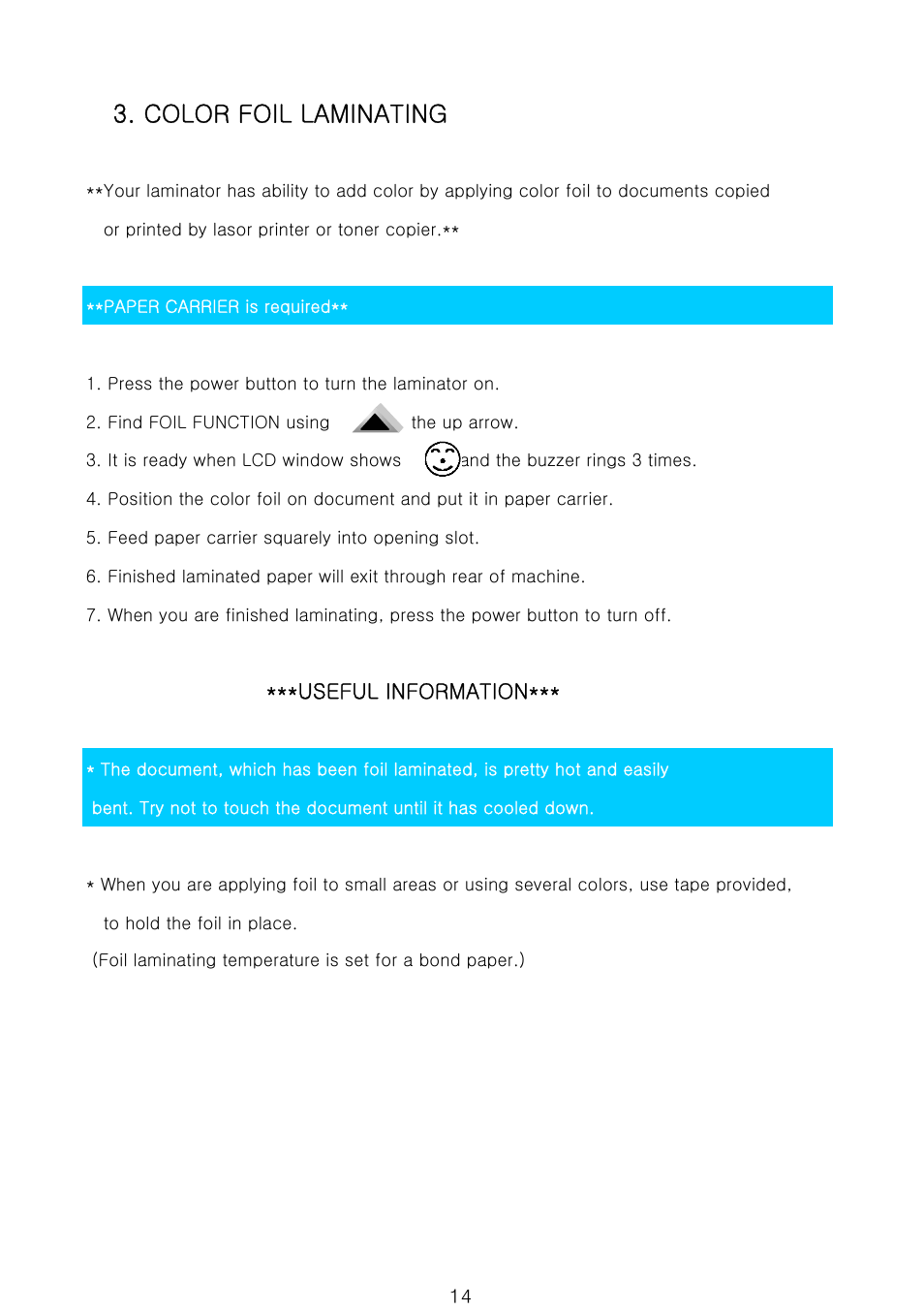 Color foil laminating | Royal Sovereign 900N 1 User Manual | Page 14 / 18