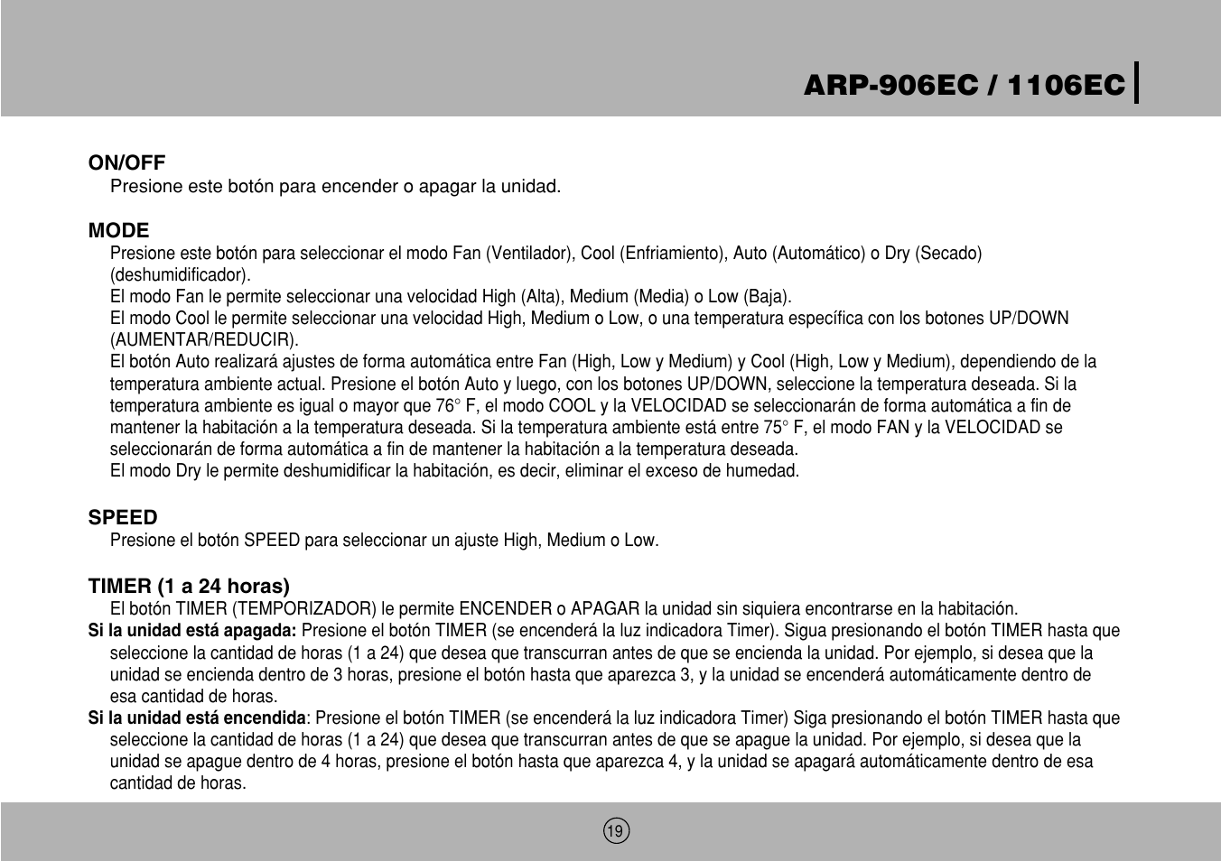 Royal Sovereign ARP-906EC User Manual | Page 19 / 24