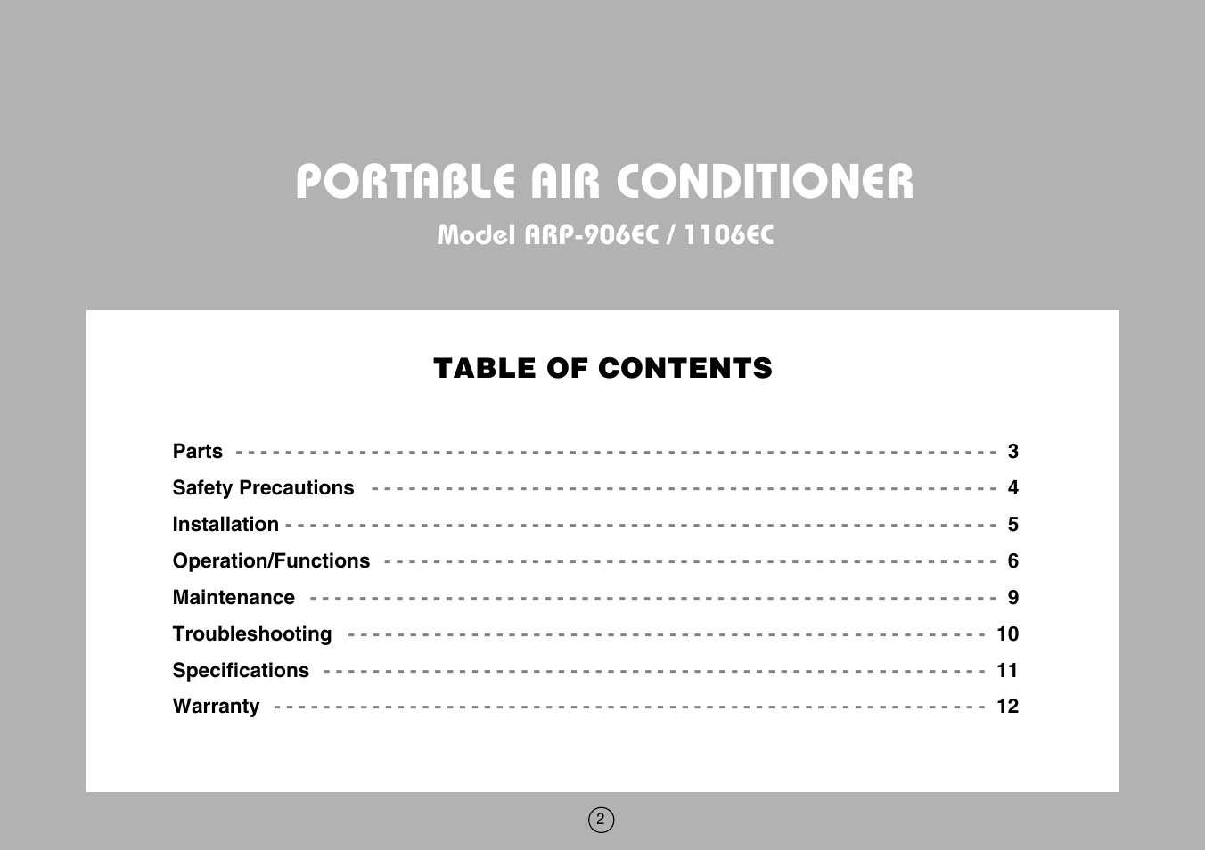 Portable air conditioner | Royal Sovereign ARP-906EC User Manual | Page 2 / 24