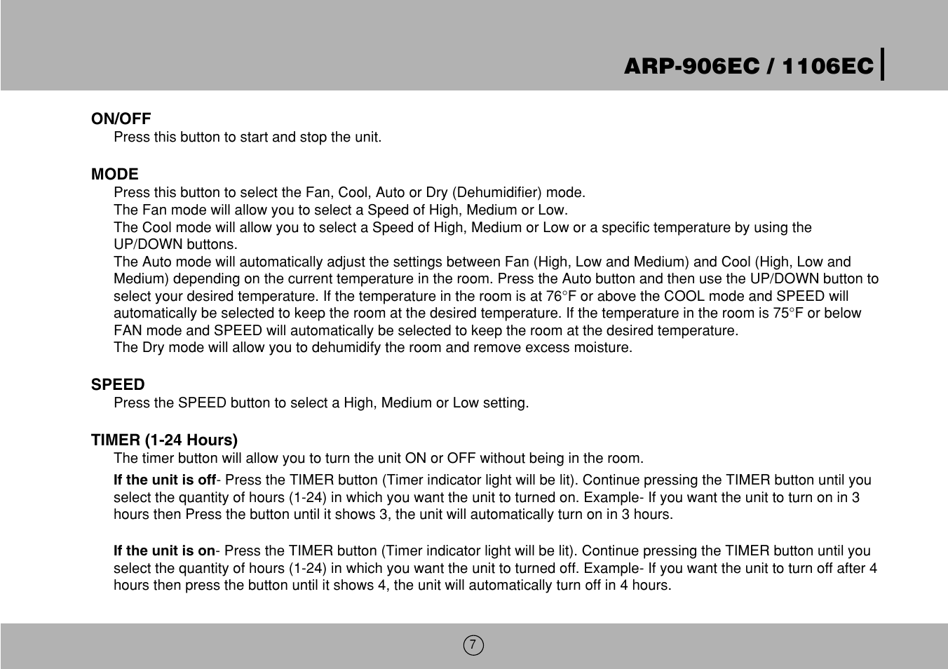 Royal Sovereign ARP-906EC User Manual | Page 7 / 24