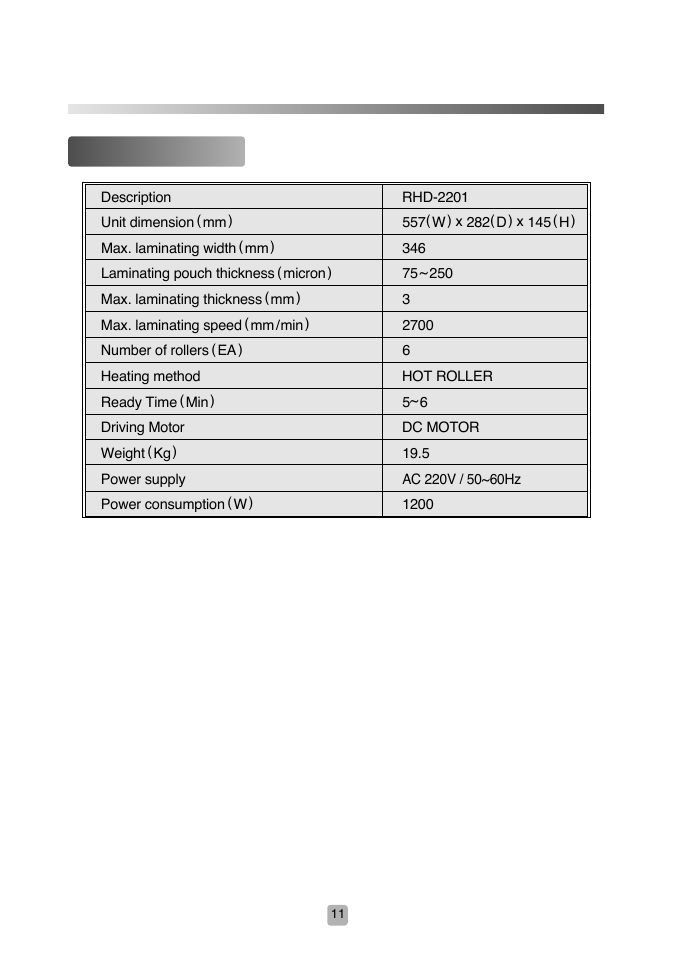 Rhd-2201, Specifications | Royal Sovereign RHD-2201 User Manual | Page 11 / 12