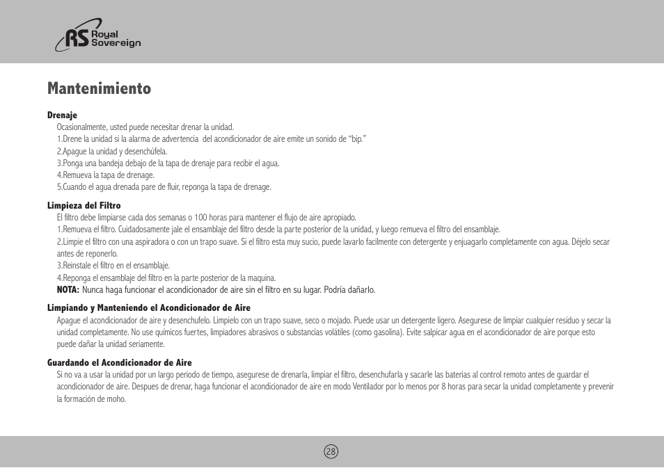 Mantenimiento | Royal Sovereign ARP-4009 User Manual | Page 28 / 48