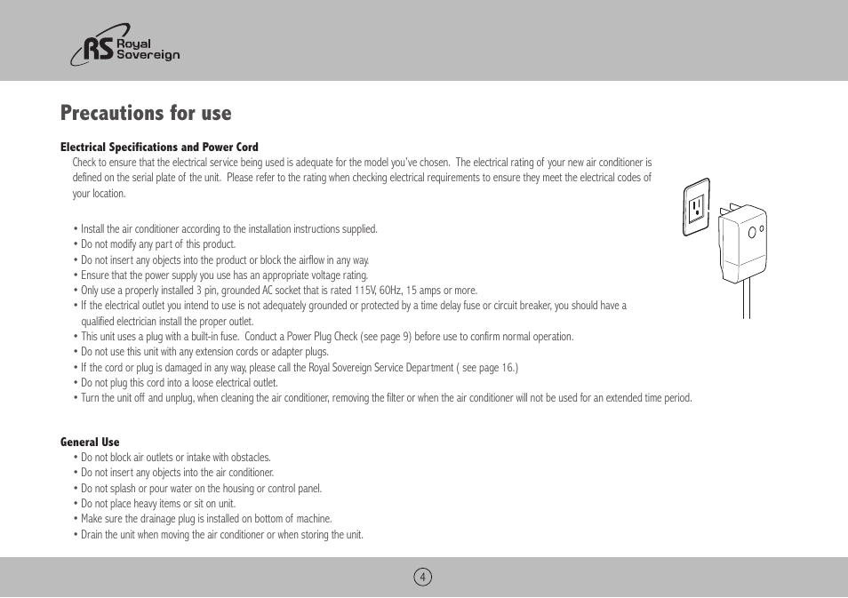 Precautions for use | Royal Sovereign ARP-4009 User Manual | Page 4 / 48