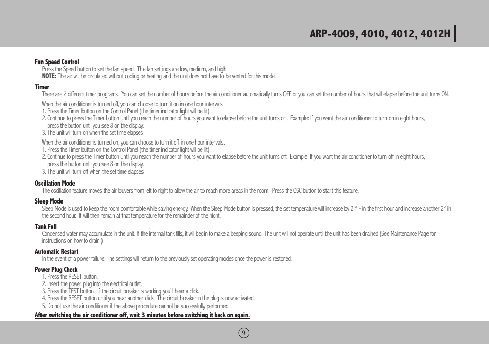 Royal Sovereign ARP-4009 User Manual | Page 9 / 48