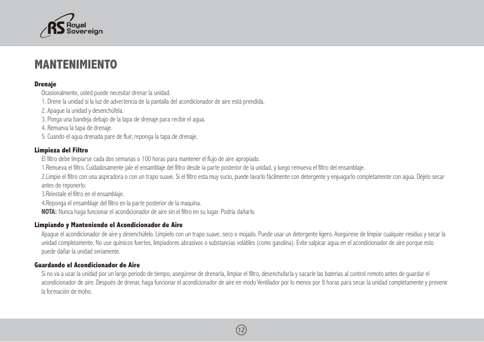 Mantenimiento | Royal Sovereign ARP-5010X User Manual | Page 28 / 32