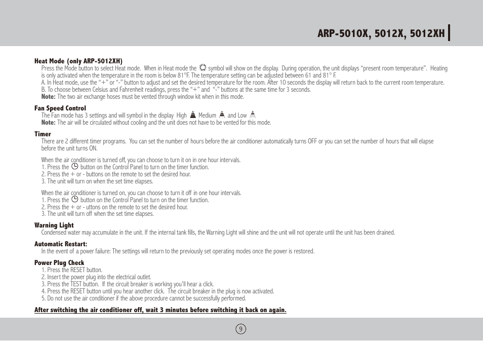 Royal Sovereign ARP-5010X User Manual | Page 9 / 32