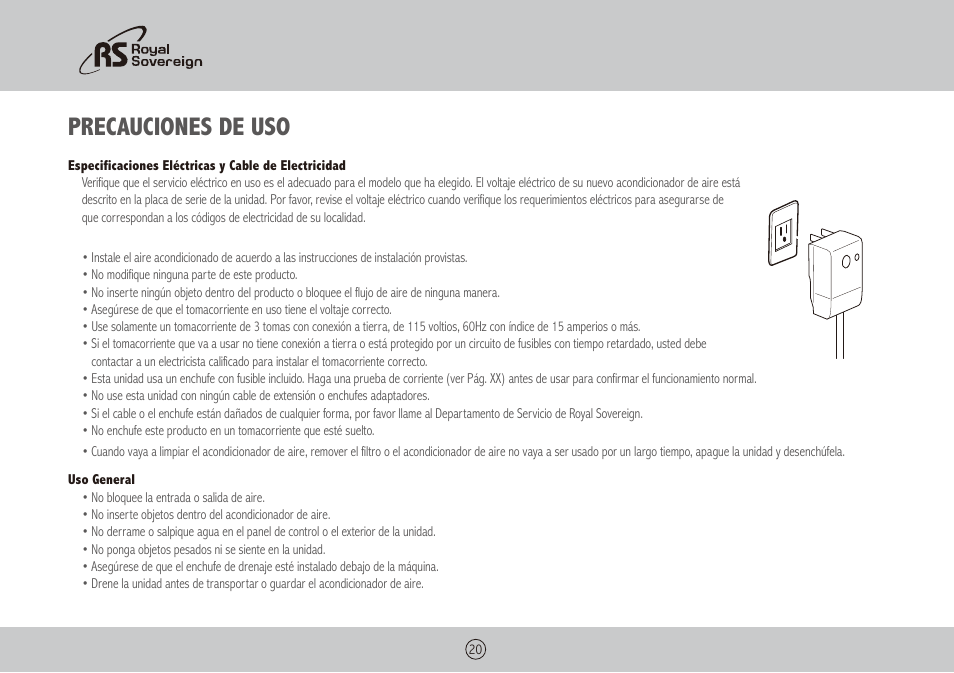 Precauciones de uso | Royal Sovereign ARP-1010 User Manual | Page 20 / 32