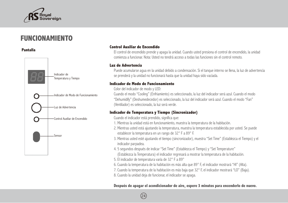 Funcionamiento | Royal Sovereign ARP-1010 User Manual | Page 24 / 32