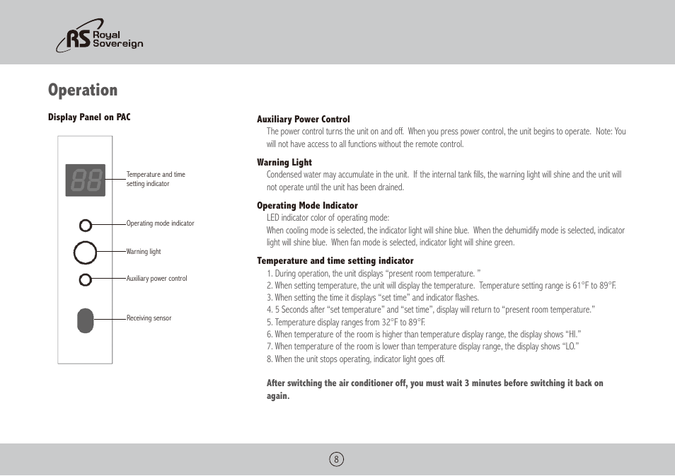 Operation | Royal Sovereign ARP-1010 User Manual | Page 8 / 32