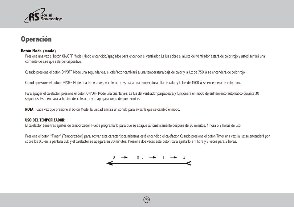 Operación | Royal Sovereign HCE-1201 User Manual | Page 20 / 24