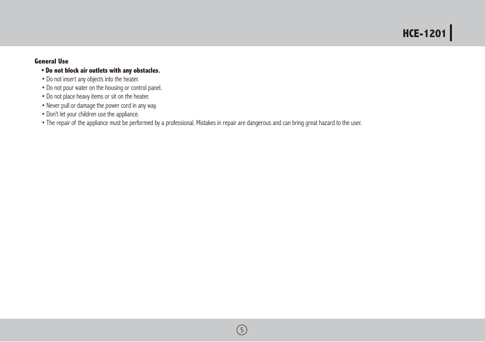 Hce-1201 | Royal Sovereign HCE-1201 User Manual | Page 5 / 24