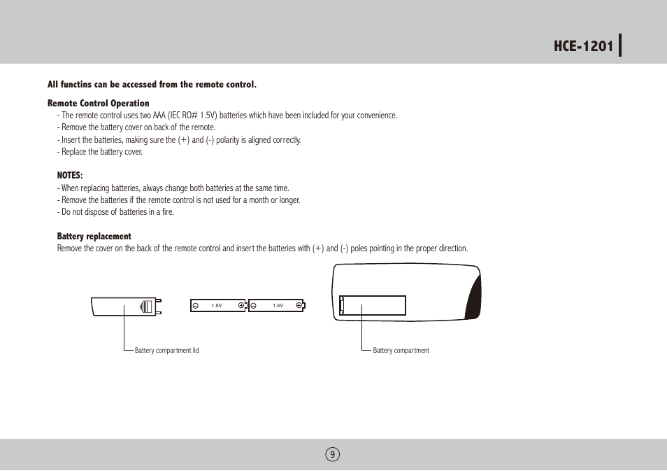 Hce-1201 | Royal Sovereign HCE-1201 User Manual | Page 9 / 24