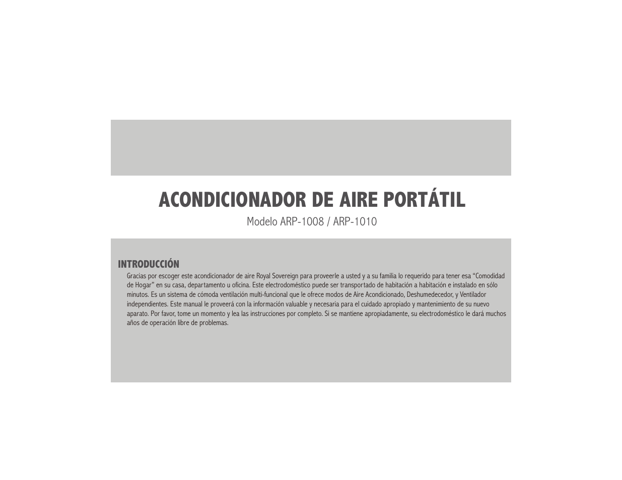 Acondicionador de aire portátil | Royal Sovereign NOTHING ARP-1010 User Manual | Page 18 / 32