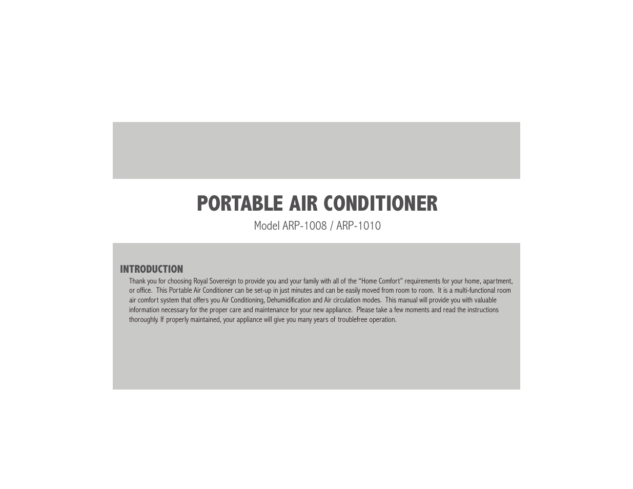 Portable air conditioner | Royal Sovereign NOTHING ARP-1010 User Manual | Page 2 / 32