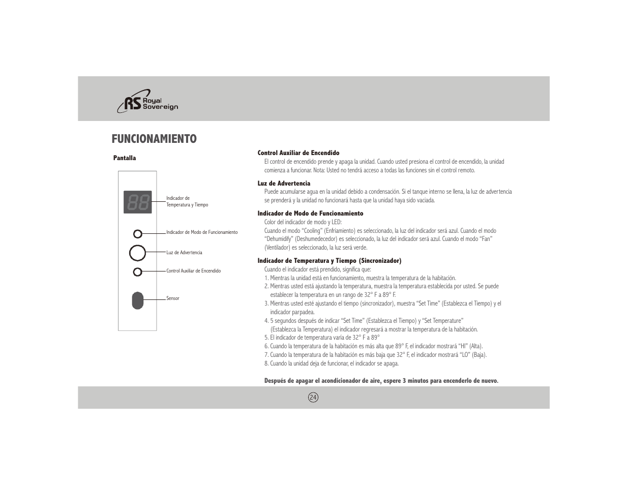 Funcionamiento | Royal Sovereign NOTHING ARP-1010 User Manual | Page 24 / 32