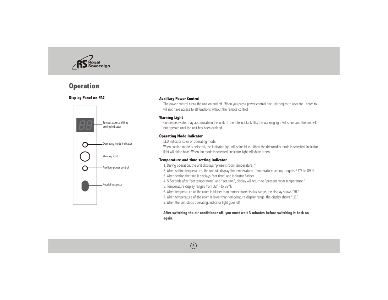 Operation | Royal Sovereign NOTHING ARP-1010 User Manual | Page 8 / 32