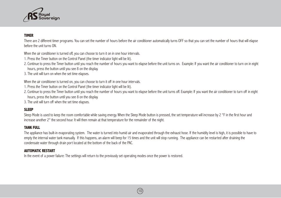 Royal Sovereign ARP-9009TL User Manual | Page 10 / 48