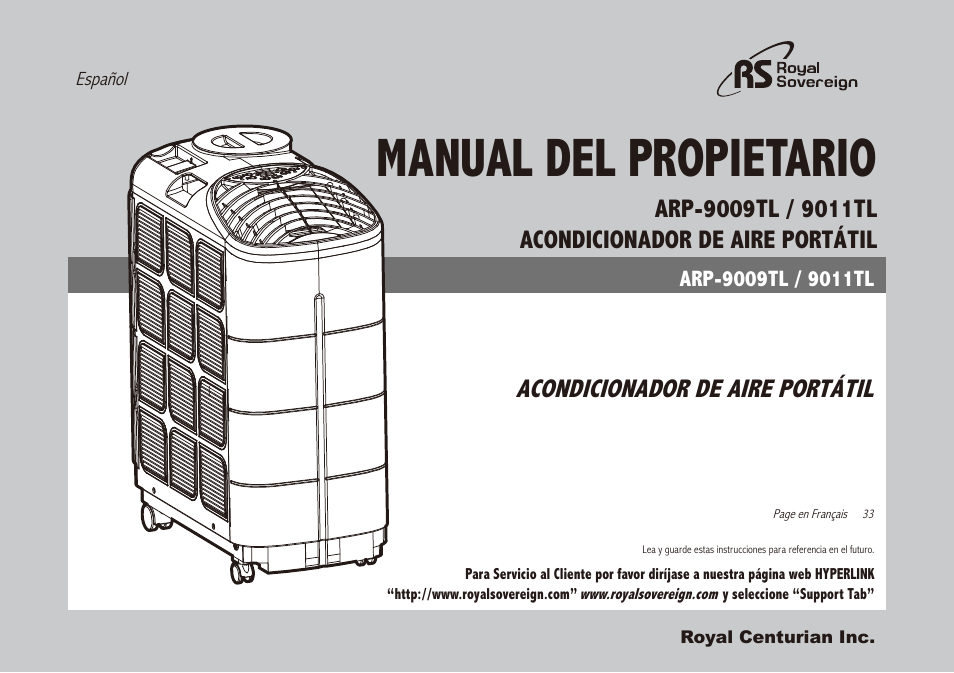Manual del propietario, Acondicionador de aire portátil | Royal Sovereign ARP-9009TL User Manual | Page 17 / 48