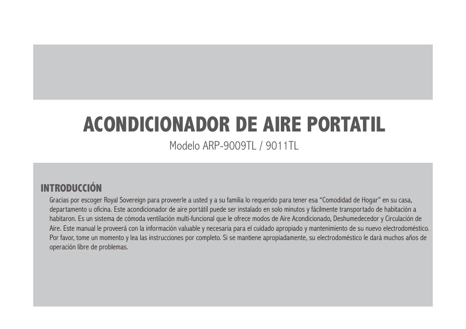 Acondicionador de aire portatil | Royal Sovereign ARP-9009TL User Manual | Page 18 / 48