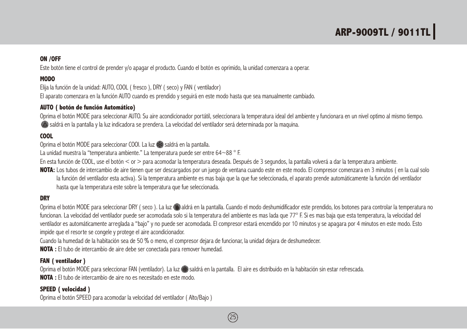 Royal Sovereign ARP-9009TL User Manual | Page 25 / 48