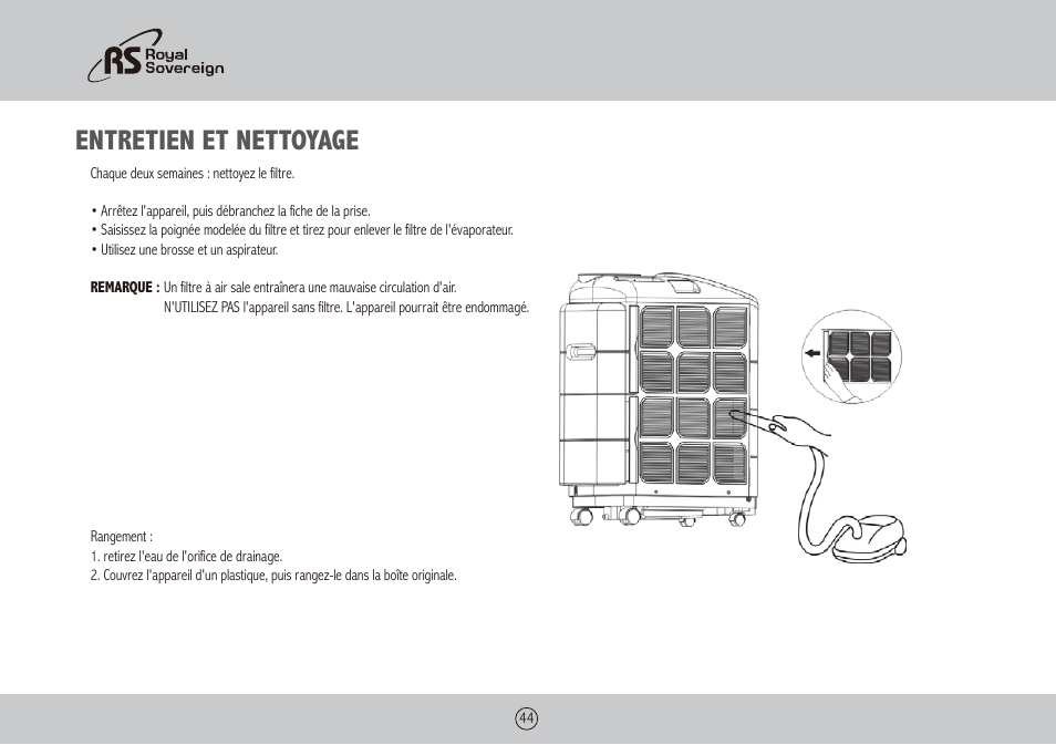 Entretien et nettoyage | Royal Sovereign ARP-9009TL User Manual | Page 44 / 48